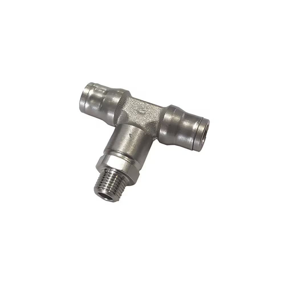 3608 14 21 by Parker | Legris Stud Swivel Fitting | 14 mm Tube Size x 1/2" Male BSPT Thread | 22 mm Hex | 68 mm Length | Tee | Nickel-Plated Brass | Pack of 5