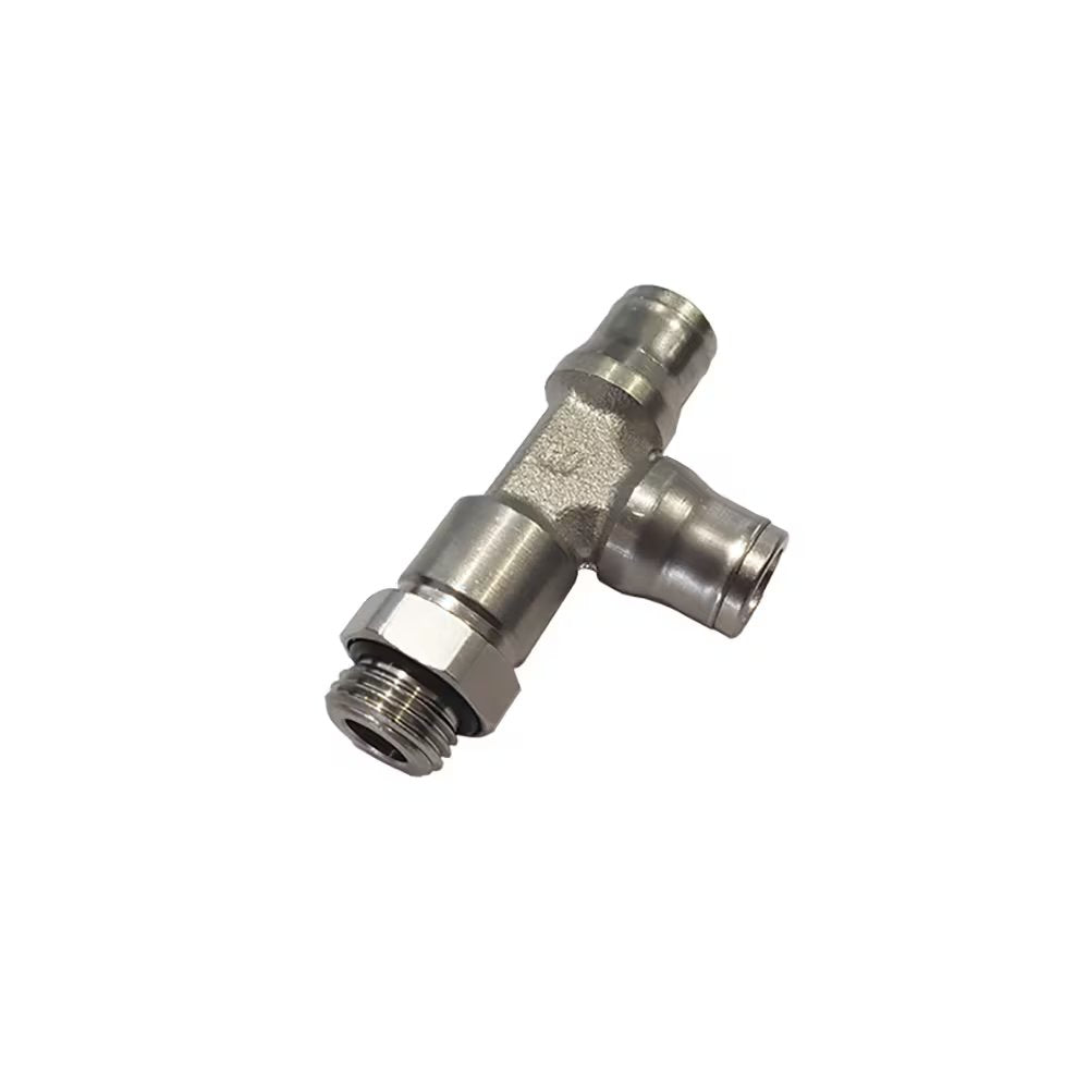 3693 06 13 by Parker | Legris Stud Swivel Fitting | 6 mm Tube Size x 1/4" Male BSPP Thread | 16 mm Hex | Tee | Nickel-Plated Brass | Pack of 10
