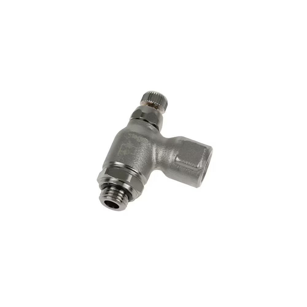 7111 13 13 by Parker | Legris Compact Flow Regulator Supply | 1/4" Male/Female BSPP Thread | 19mm Hex | 90° Elbow | Nickel-Plated Brass | Pack of 5