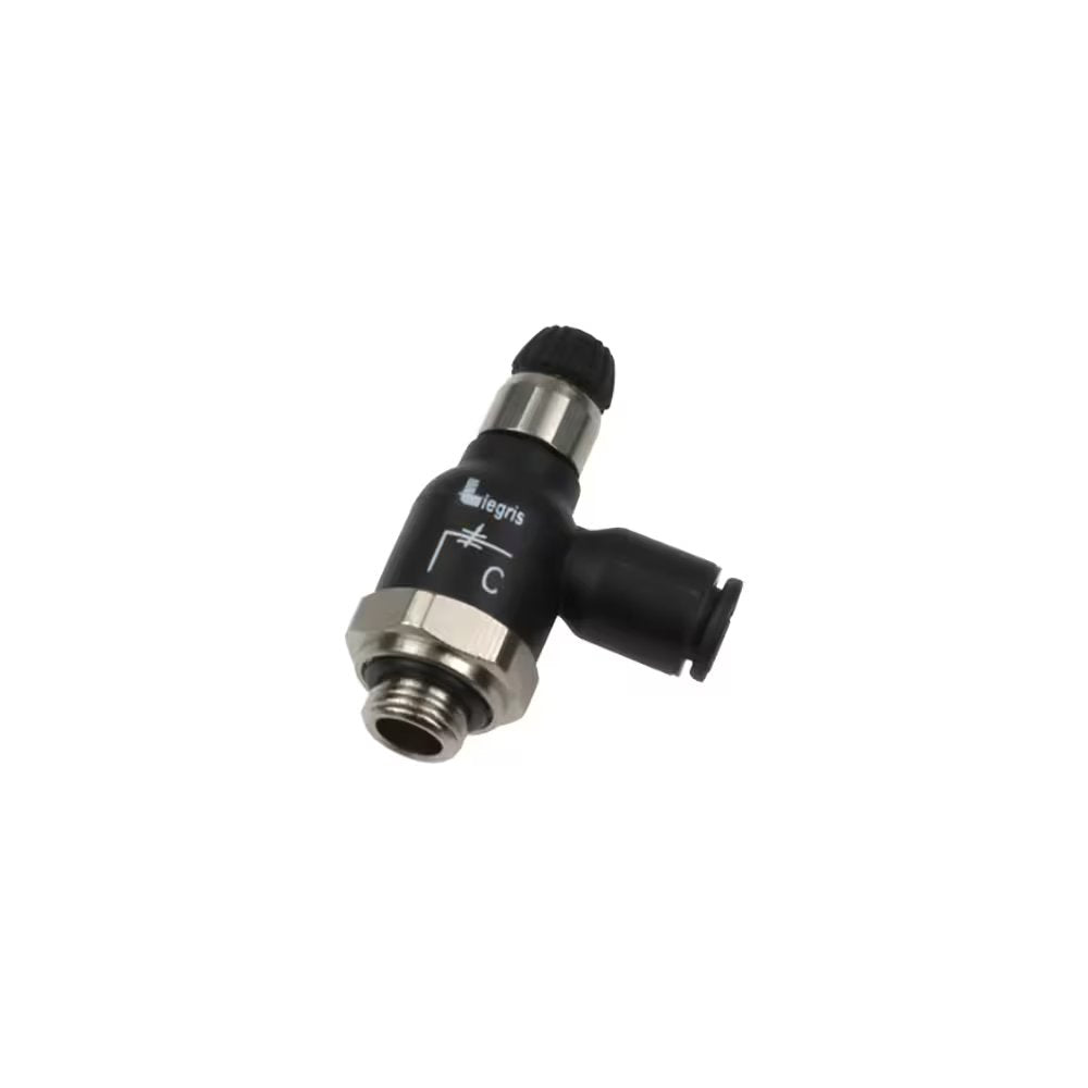 7062 04 10 by Parker | Legris Bi-Directional Compact Flow Regulator | 4mm Tube Size x 1/8" Male BSPP Thread | 16mm Hex | 90° Elbow | Polymer | Pack of 10