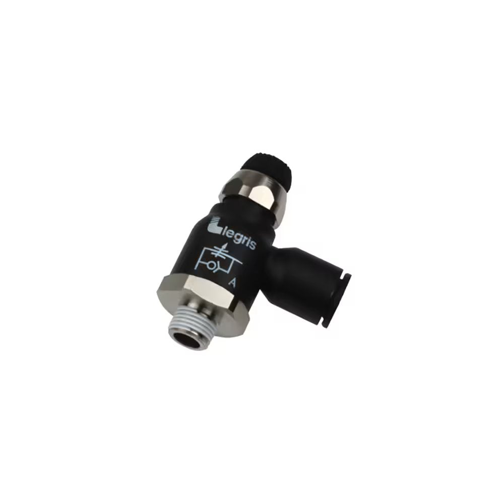 7065 10 17 by Parker | Legris Compact Flow Regulator | 10 mm Tube Size x 3/8" Male BSPT Thread | 17 mm Hex | 90° Elbow | Polymer | Pack of 5