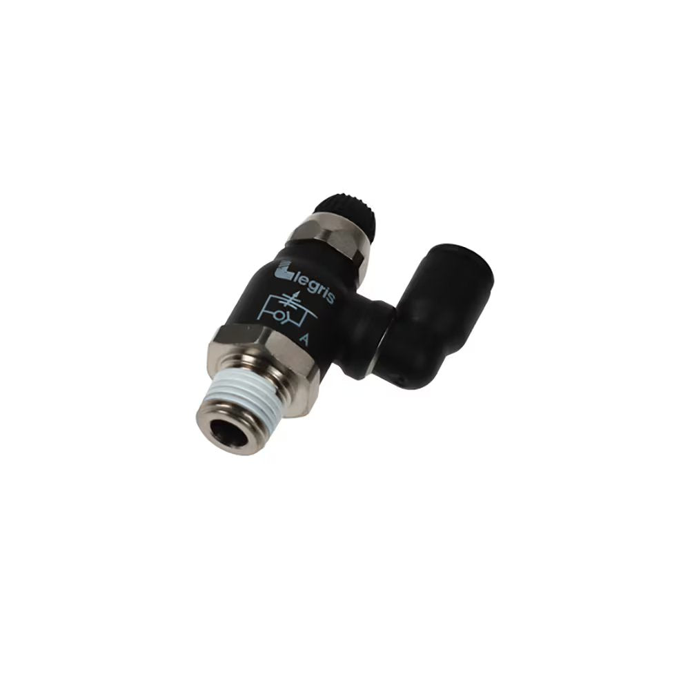 7045 60 14 by Parker | Legris Compact Swivel Outlet Flow Control | 3/8" Push-to-Connect x 1/4" Male NPT Thread | 23 mm Hex | Multi-Directional | Pack of 5