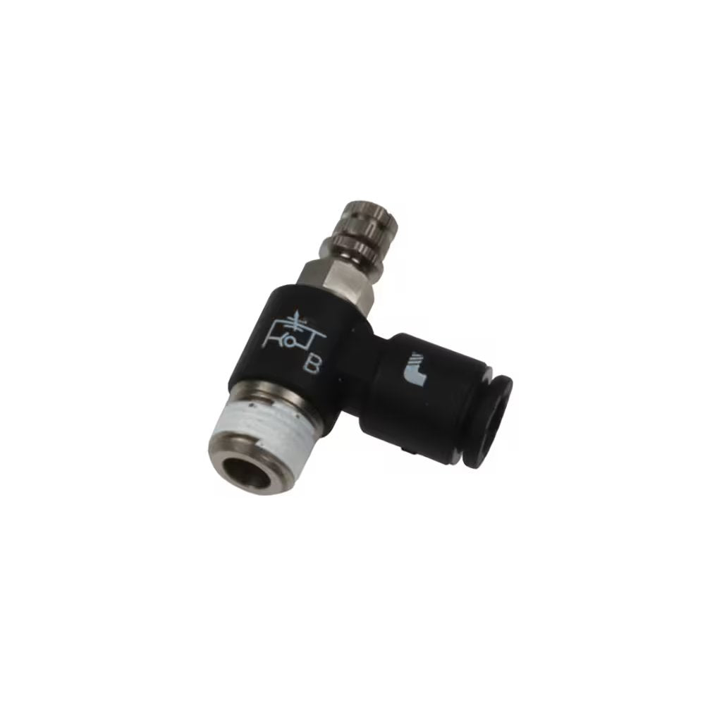 7668 06 10 by Parker | Legris Miniature Flow Regulator Supply | 6mm Tube Size x 1/8" Male BSPT Thread | 7mm Hex | 90° Elbow | Polymer | Pack of 10