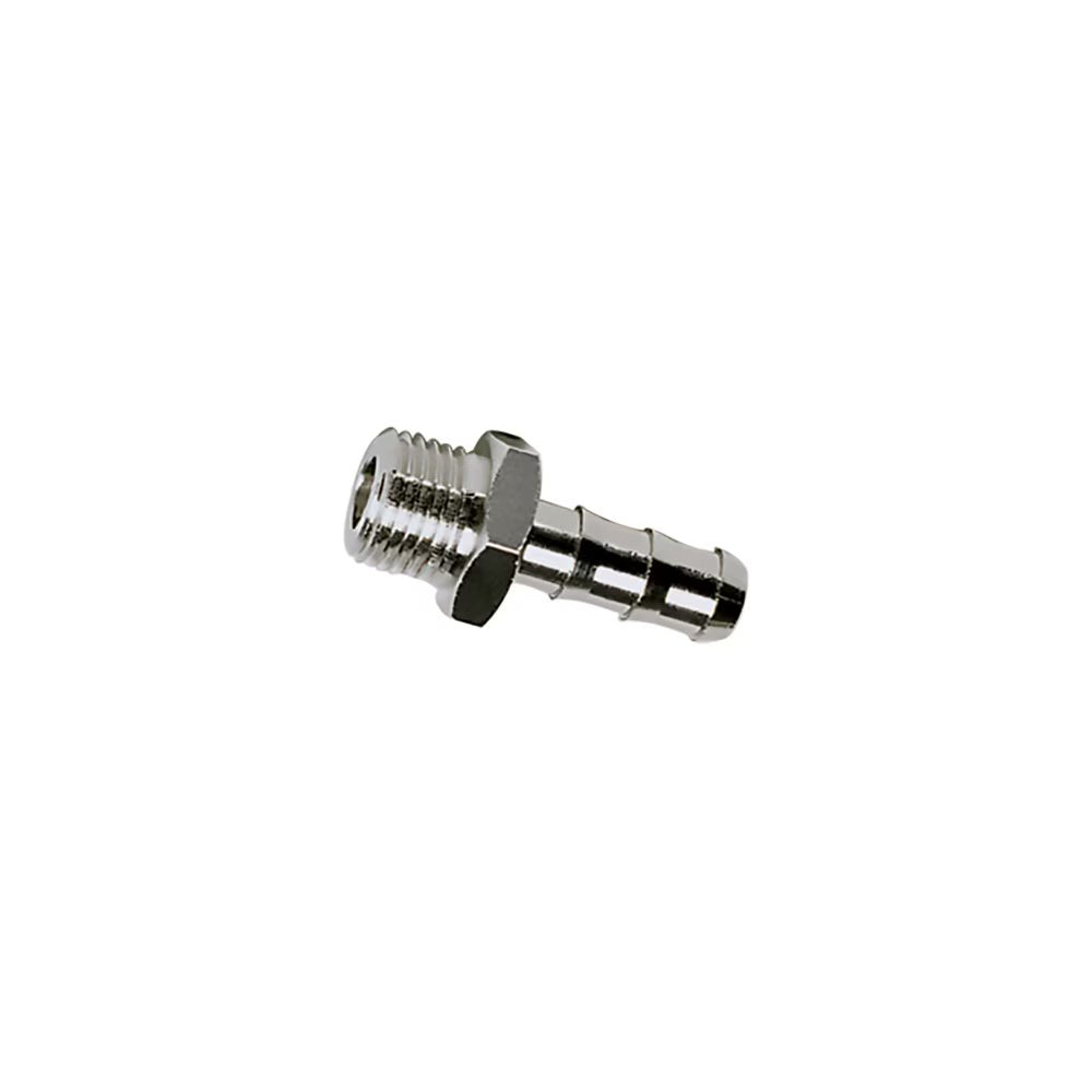 0191 04 13 by Parker | Legris Tailpiece Adapter for Rubber Hose | 4 mm Barb x 1/4" Male BSPP Thread | 17 mm Hex | 37 mm Length | Straight | Nickel-Plated Brass | Pack of 10
