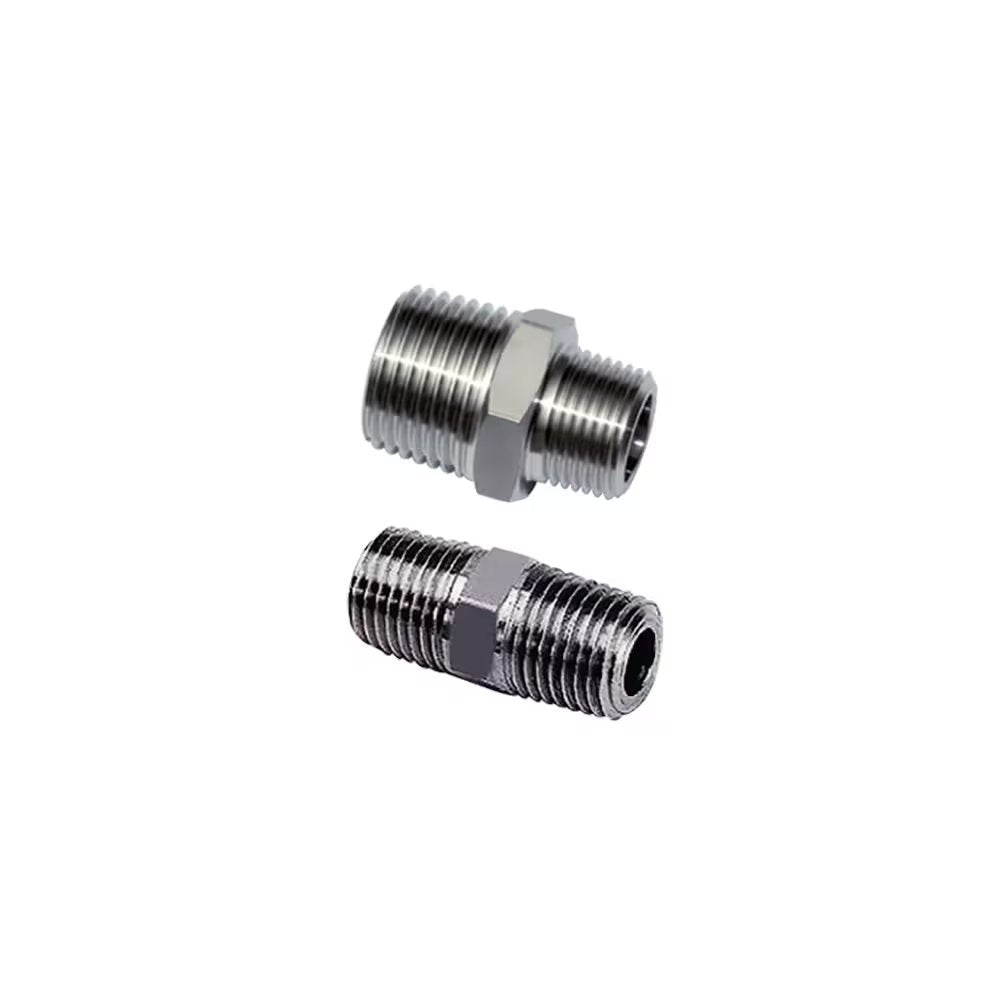 1821 27 21 by Parker | Legris Unequal Adapter | 3/4" Male BSPT Thread x 1/2" Male BSPT Thread | 27 mm Hex | 41 mm Length | Straight | 316L Stainless Steel