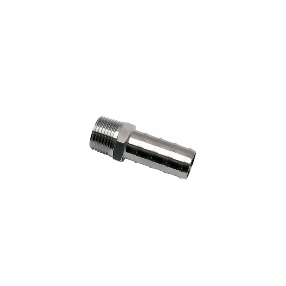 1823 07 10 by Parker | Legris Tailpipe Adapter for Rubber Hose | 9 mm Tube Size x 1/8" Male BSPT Thread | 10 mm Hex | 34 mm Length | Straight | 316L Stainless Steel