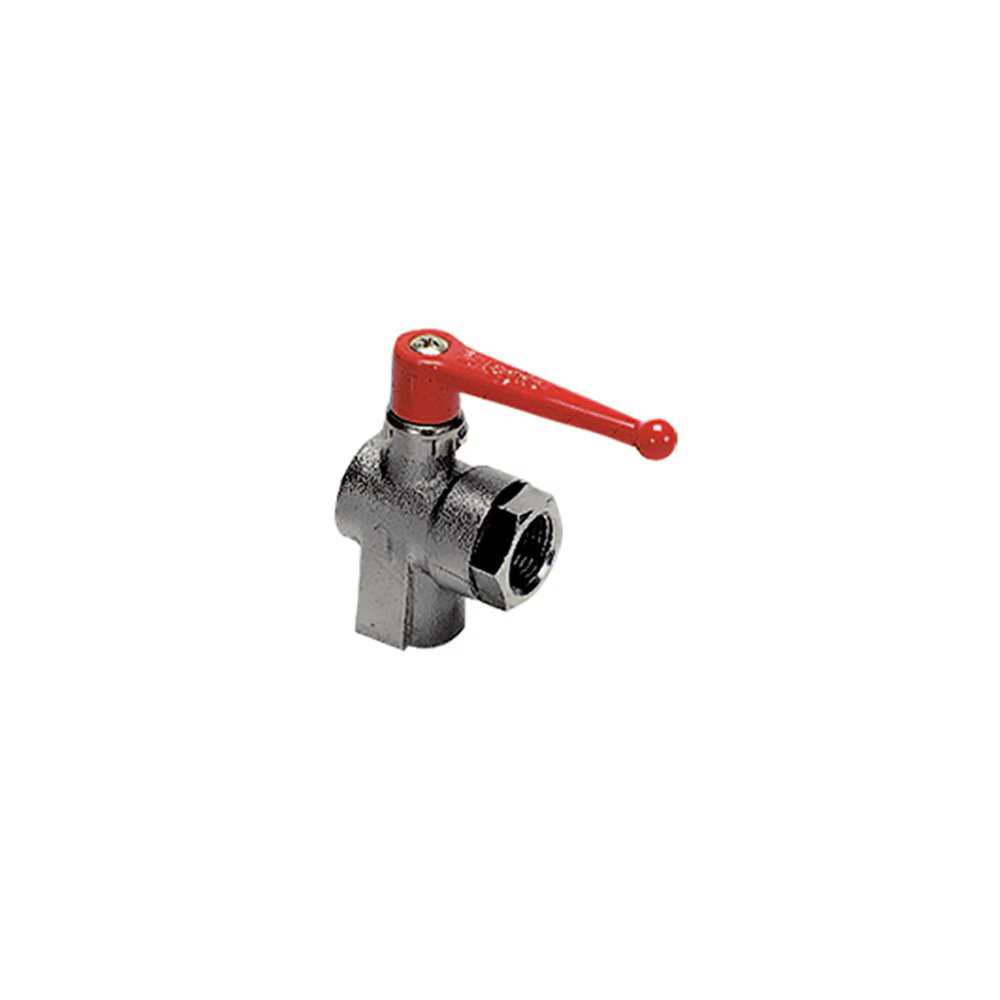 0462 12 21 by Parker | Legris Ball Valve w/ Vent | 1/2" Female BSPP Thread | 27 mm Hex | 90° Elbow | Nickel-Plated Brass | Pack of 5