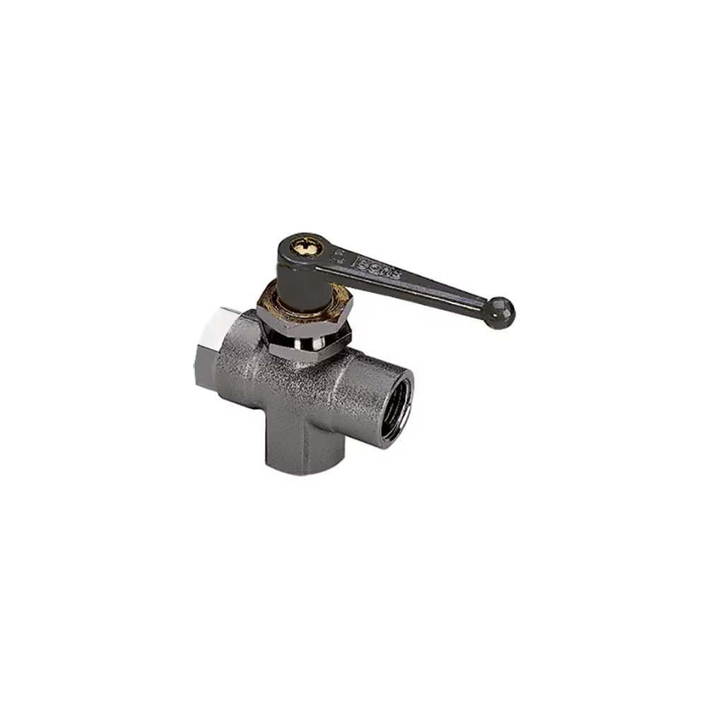 0448 06 13 by Parker | Legris Panel-Mountable Ball Valve | 1/4" Female BSPP Thread | 19 mm Hex (F) | 24 mm Hex (F1) | 90° Elbow | Nickel-Plated Brass | Pack of 2