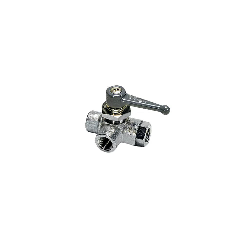 0452 06 13 by Parker | Legris Panel-Mountable Ball Valve | 1/4" Female BSPP Thread | 19 mm Hex (F) | 22 mm Hex (F1) | 90° Elbow | Nickel-Plated Brass | Pack of 5