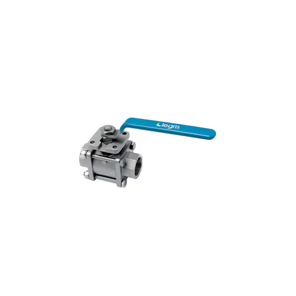 4832 25 34 by Parker | Legris In-Line 3-Piece Ball Valve w/ Fixing Plate | 1" Female BSPP Thread | 41 mm Hex | Straight | 316L Stainless Steel