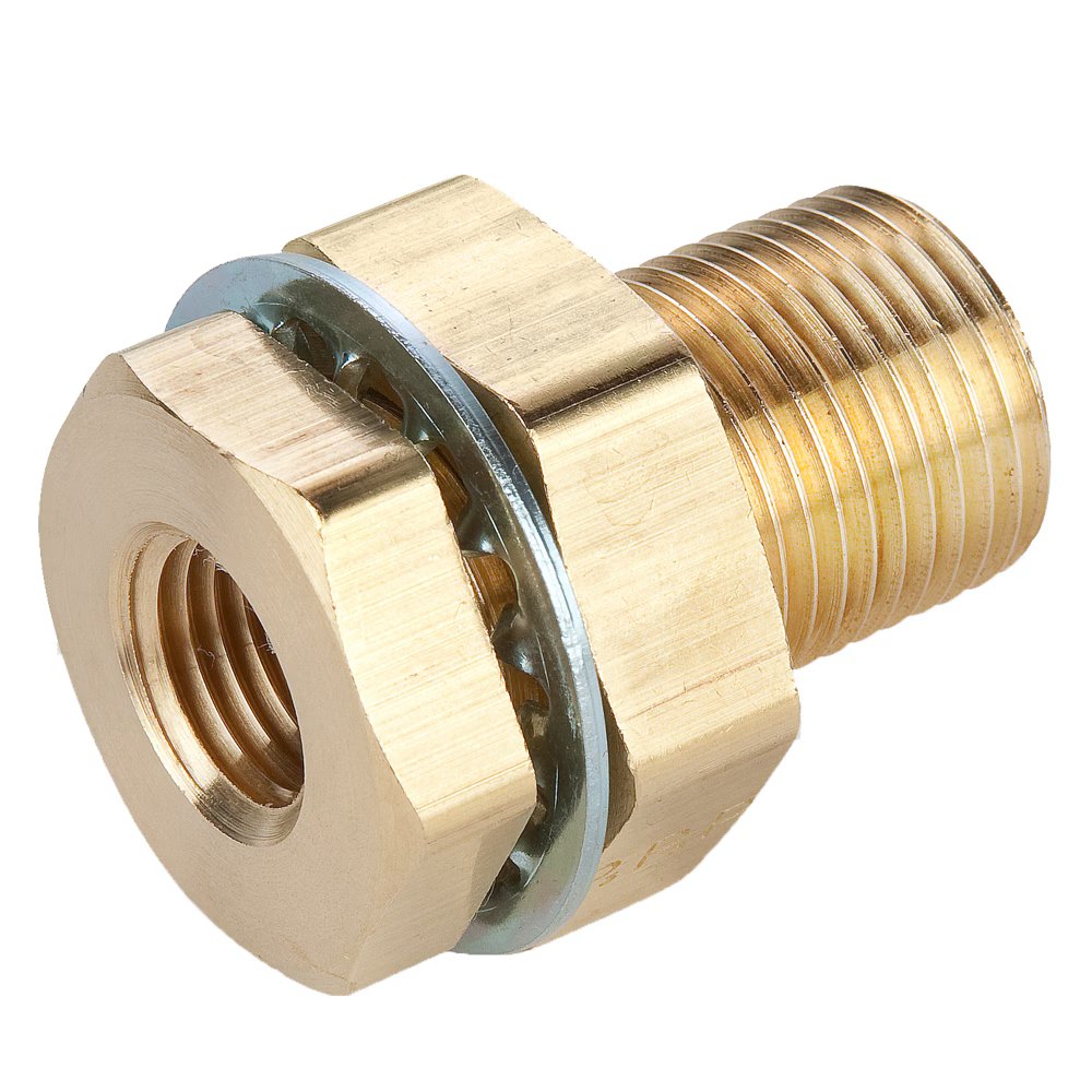207ACBH-4 by Parker | Legris Bulkhead Union | 1/4" Female NPTF Thread x 3/4" Thread | 1" Hex (B) | 1-1/8" Hex (C) | 1.50" Length | Straight | Brass | Pack of 10