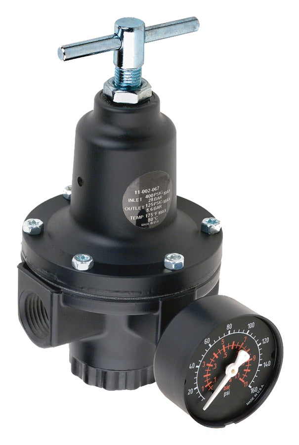 R11-061RG by Dixon Valve | R11 Series 1 | General T-Handle Regulator | 1/2" Port Size | 260 SCFM | With Gauge | 5-125 PSI Pressure Range