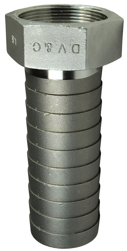RSHR20 by Dixon Valve | Super King Long Shank Hose Coupling | Female Fitting | 1-1/2" Female NPSM x 1-1/2" Hose ID | 316 Stainless Shank | Stainless Hex Nut