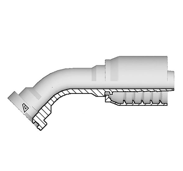 S-1212-C614 Alfagomma by Kuriyama | S Series | One-Piece AlfaCrimp Hydraulic Hose Fitting | SAE J518 | 45° Elbow | -12 Code 61 Flange x -12 Hose ID | Steel