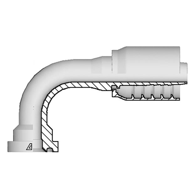 S-1212-C629 Alfagomma by Kuriyama | S Series | One-Piece AlfaCrimp Hydraulic Hose Fitting | SAE J518 | 90° Elbow | -12 Code 62 Flange x -12 Hose ID | 6000 PSI | Steel