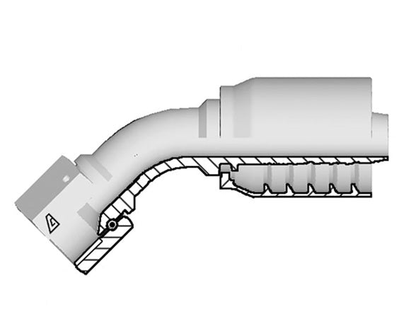 S-1216-FJ45 Alfagomma by Kuriyama | S Series | One-Piece AlfaCrimp Hydraulic Hose Fitting | with Stem Hexagon | 45° Elbow | Medium Drop | -16 Female 37° JIC Swivel x -12 Hose ID | Steel