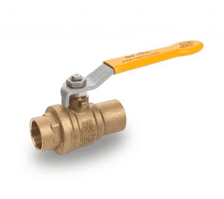 S42D00 by RuB Inc. | Full Port 2-Way Ball Valve | 1/2" Female Solder End x 1/2" Female Solder End | with Yellow Steel Handle | Brass | Pack of 10