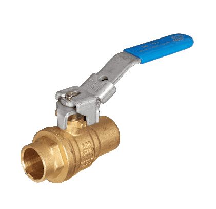 S42E15 by RuB Inc. | Full Port 2-Way Ball Valve | 3/4" Female Solder End x 3/4" Female Solder End | with Blue Lockable Handle | Brass | Pack of 12