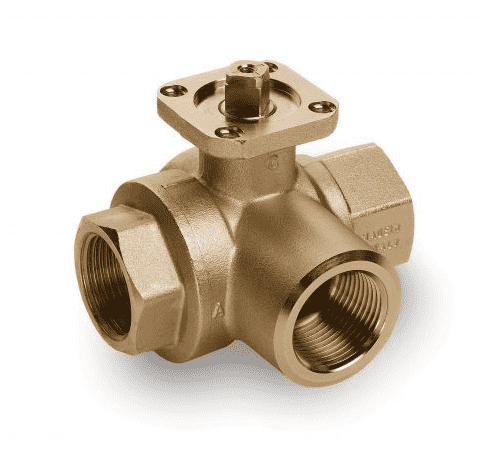 S73F41 by RuB Inc. | 3-Way T-Port For Diverting Ball Valve For Actuation | 1" Female NPT x 1" Female NPT x 1" Female NPT | Brass | Pack of 12