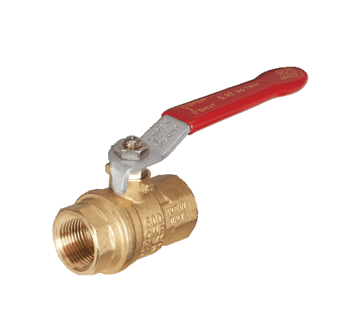 S92H48R by RuB Inc. | Full Port 2-Way Ball Valve | 1-1/2" Female NPT x 1-1/2" Female NPT | with Stainless Steel Ball and Stem | with Red Steel Handle | Brass | Pack of 6