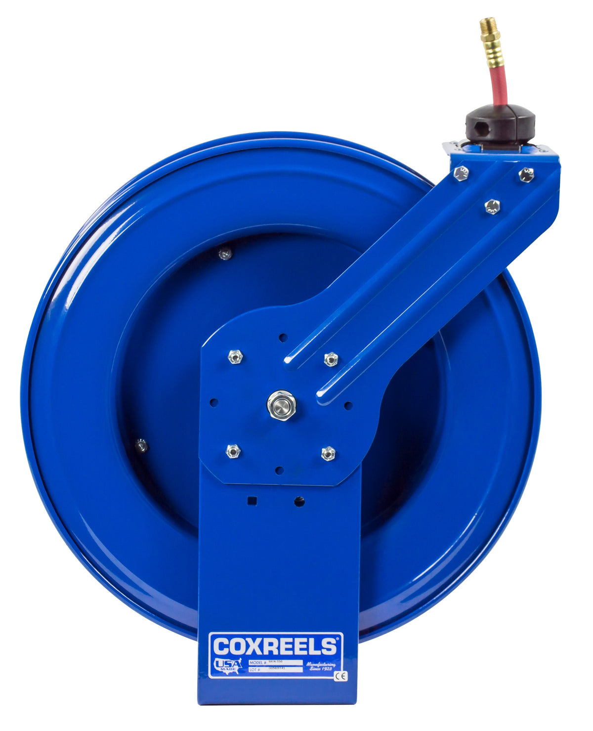 SH-N-435 by Coxreels | SH Series | 300 PSI Spring Driven Hose Reel | 1/2" Hose ID, 1/2" FNPT Inlet x 1/2" MNPT Hose End | Steel | 35ft PVC Hose Included
