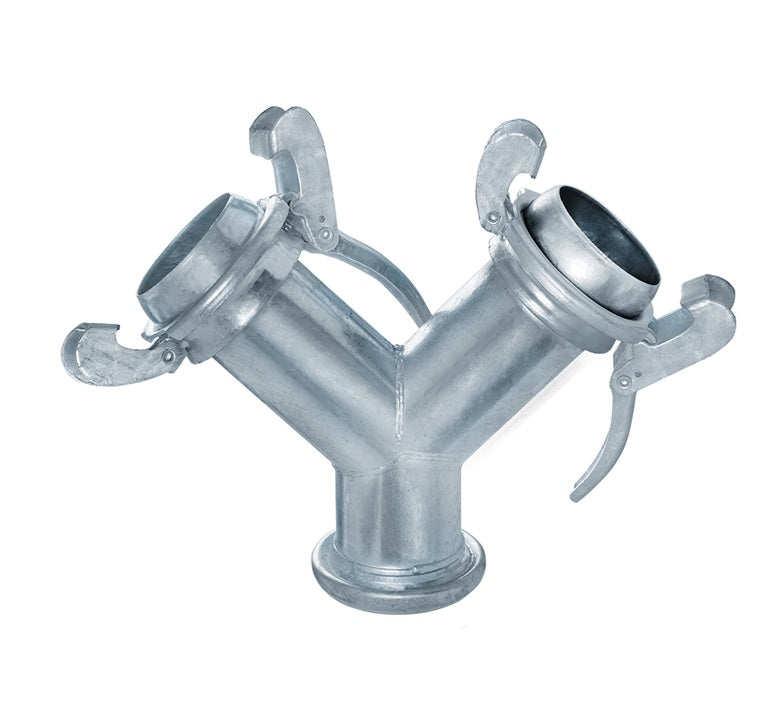 SLB-YFMM600 by Kuriyama | SLB-YFMM Series | SPHERE LOCK™ Bauer Y Coupling with Locking Lever Ring | Type B | 6" Female Socket x 6" Male Ball x 6" Male Ball | Galvanized Steel