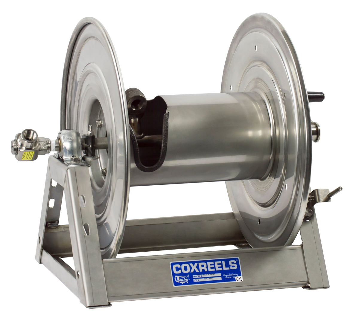 1125-4-200-SP by Coxreels | 1125-SS Series | 3,000 PSI Hand Crank Hose Reel | 1/2" Hose ID, 1/2" FNPT Inlet | Stainless Steel | 200ft Capacity, Hose Not Included