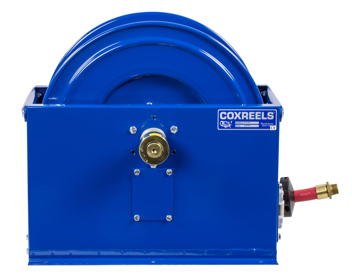 SLPF-5100 by Coxreels | SP-Fuel Series | 300 PSI Spring Driven Hose Reel for Fuel | 3/4" Hose ID, 3/4" FNPT Inlet x 3/4" MNPT Hose End | Steel | 100ft PVC Hose Included