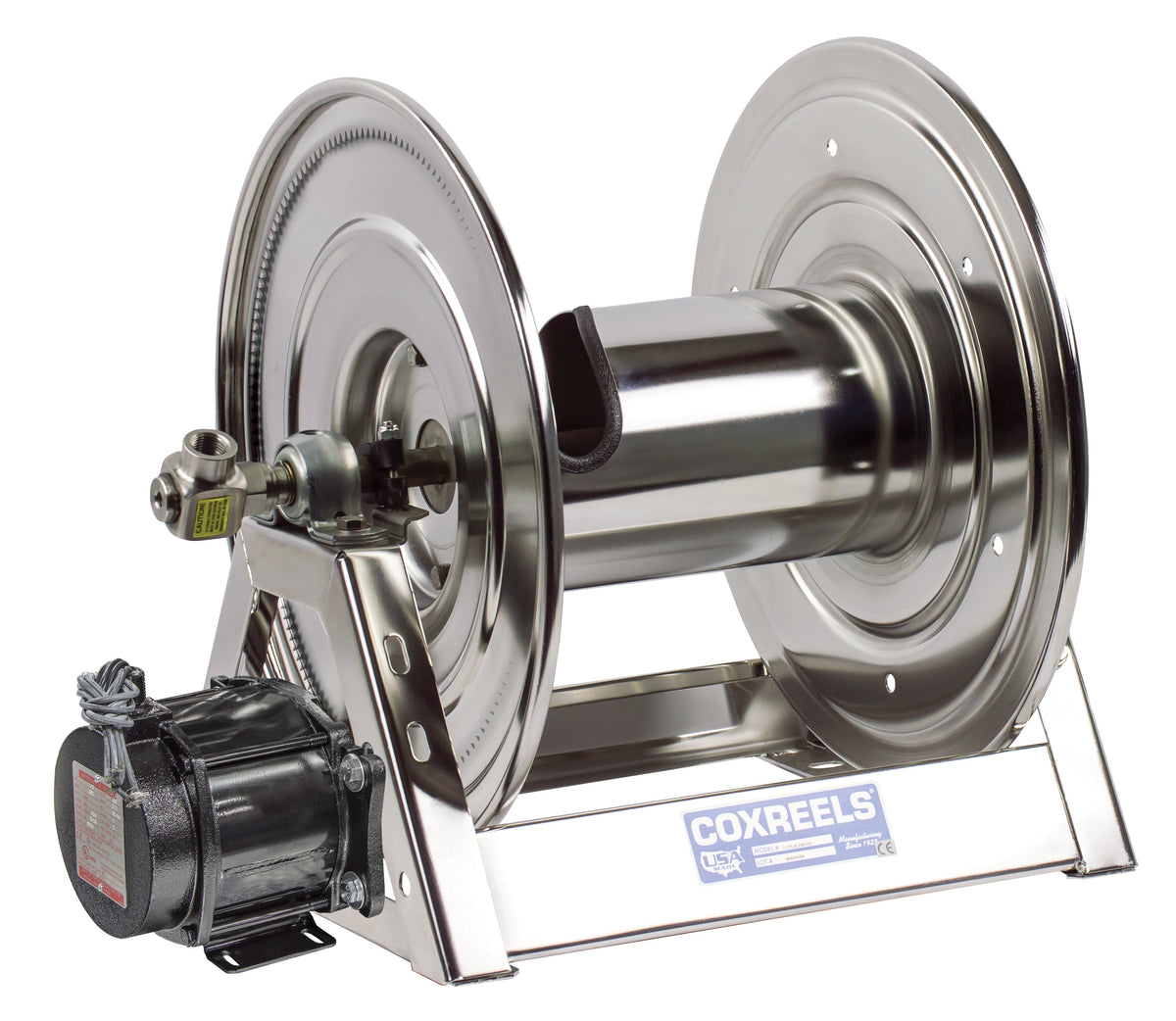 1125-5-100-EA-SS by Coxreels | 1125-SS Series | 3,000 PSI Motor Driven Hose Reel | 115V AC 1/2 HP Explosion Proof Electric Motor | 3/4" Hose ID, 3/4" FNPT Inlet | Stainless Steel | 100ft Capacity, Hose Not Included