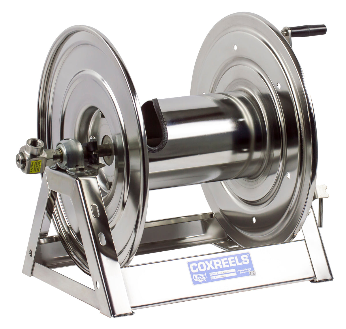 1125-4-100-SS by Coxreels | 1125-SS Series | 3,000 PSI Hand Crank Hose Reel | 1/2" Hose ID, 1/2" FNPT Inlet | Stainless Steel | 100ft Capacity, Hose Not Included