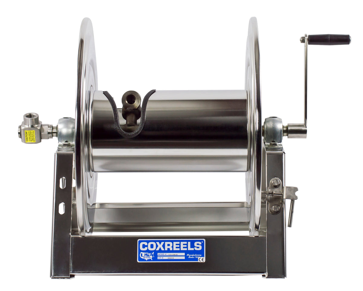 1125-4-200-SS by Coxreels | 1125-SS Series | 3,000 PSI Hand Crank Hose Reel | 1/2" Hose ID, 1/2" FNPT Inlet | Stainless Steel | 200ft Capacity, Hose Not Included
