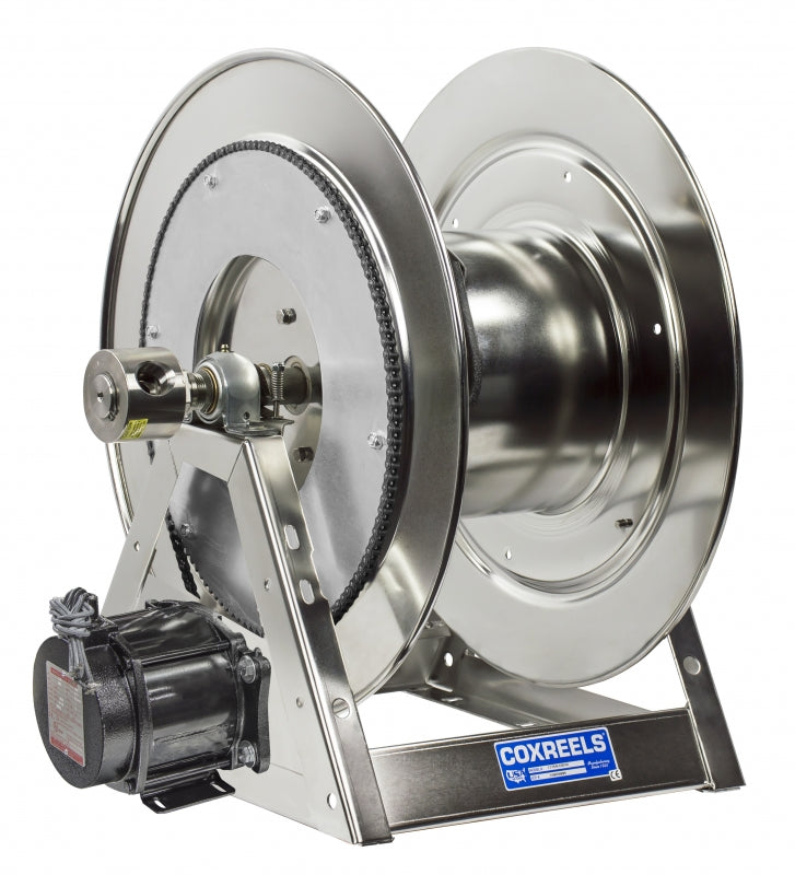 1175-6-200-A-SS by Coxreels | 1175-SS Series | 3,000 PSI Motor Driven Hose Reel | #4 Gast Air Motor | 1" Hose ID, 1" FNPT Inlet | Stainless Steel | 200ft Capacity, Hose Not Included