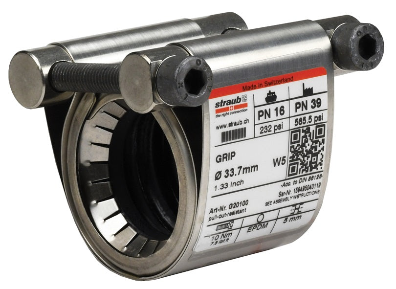 STR20100 by Dixon Valve | Straub Grip-L Axial Restraint Pipe Coupling | 1" Size | Pipe OD Range: 1.31" to 1.35" | 316 Ti Stainless Steel