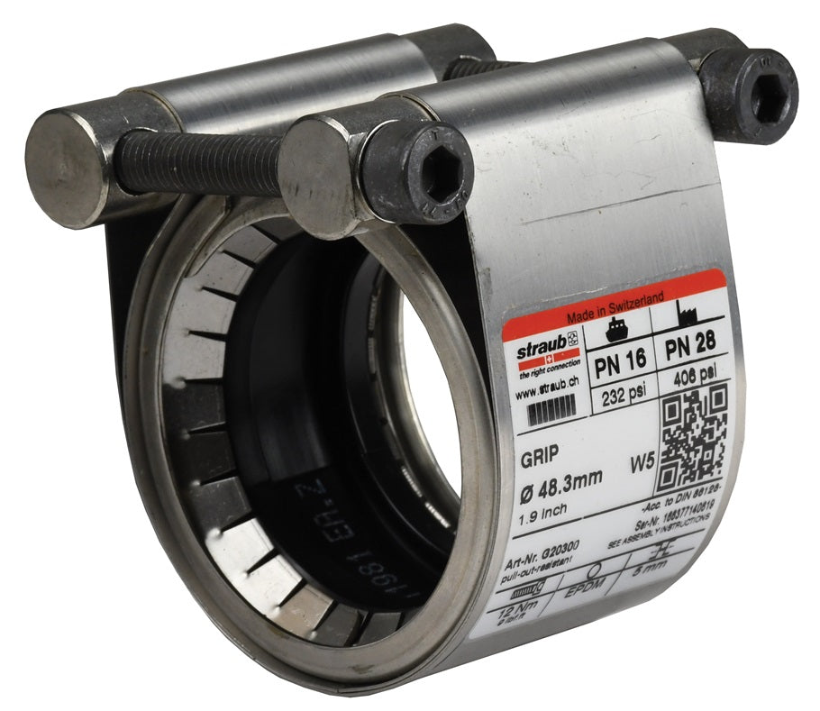 STR20300 by Dixon Valve | Straub Grip-L Axial Restraint Pipe Coupling | 1-1/2" Size | Pipe OD Range: 1.88" to 1.92" | 316 Ti Stainless Steel