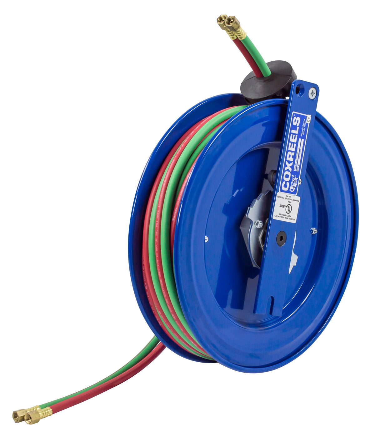 SR17WL-150 by Coxreels | SW Series | 200 PSI Dual Hose Right Side Mount Spring Driven Hose Reel for Oxy-Acetylene Welding | 1/4" Hose ID, 1/4" FNPT Inlet | Steel | 50ft Capacity, Hose Not Included