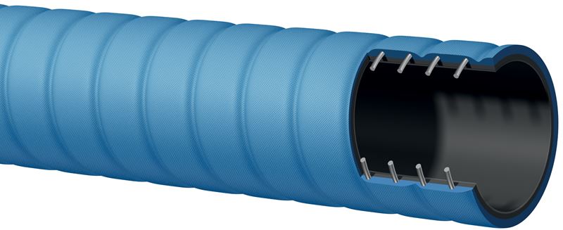 T519OE200X100 Alfagomma by Kuriyama | T519OE Series | Corrugated UHMWPE Acid / Chemical Suction & Discharge Hose | 2" ID | 2.48" OD | 240 PSI | Blue | 100ft Length