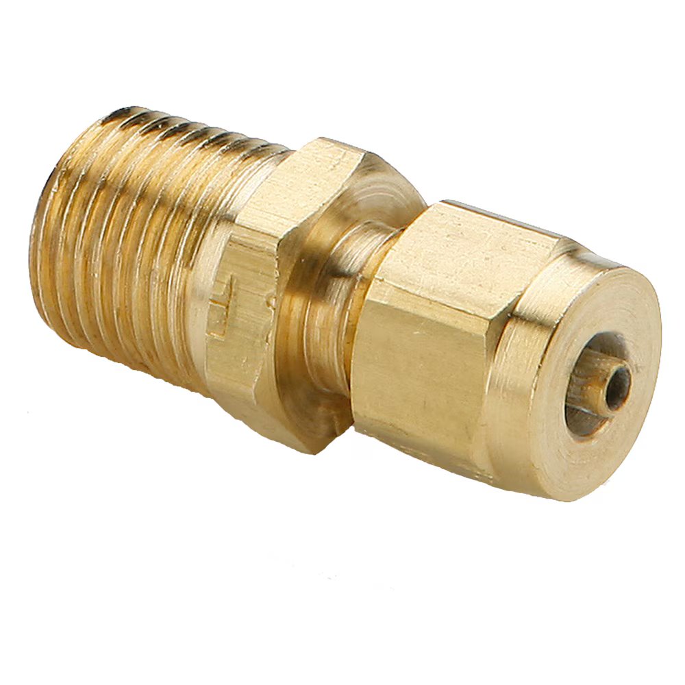 68TF-2-2 by Parker | Transmission Fitting | 1/8" Tube Size Connector x 1/8" Male Pipe Thread | 7/16" Hex | .96" Length | Straight | Brass | Pack of 25
