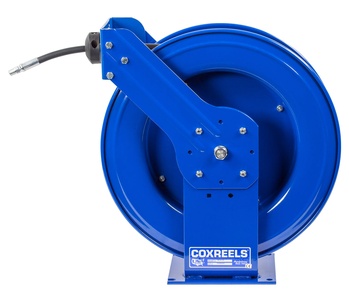 THP-N-350 by Coxreels | T Series | 4,000 PSI Spring Driven Hose Reel for Grease & Hydraulic Oil | 3/8" Hose ID, 3/8" FNPT Inlet x 3/8" MNPT Hose End | Steel | 50ft Rubber Hose Included