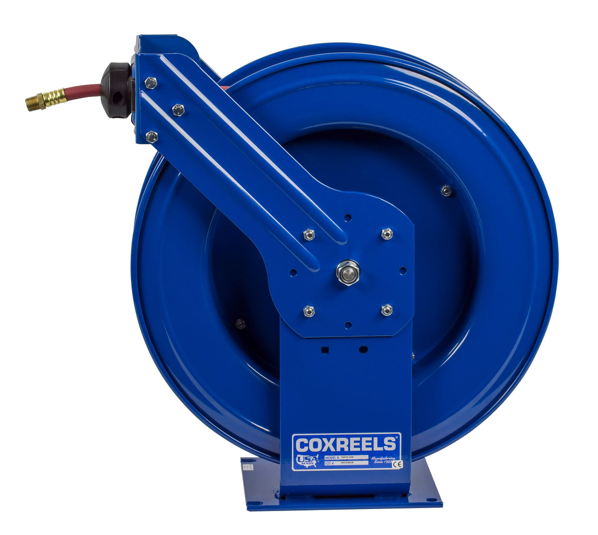 TSH-N-475 by Coxreels | T Series | 300 PSI Spring Driven Hose Reel for Air & Water | 1/2" Hose ID, 1/2" FNPT Inlet x 1/2" MNPT Hose End | Steel | 75ft PVC Hose Included