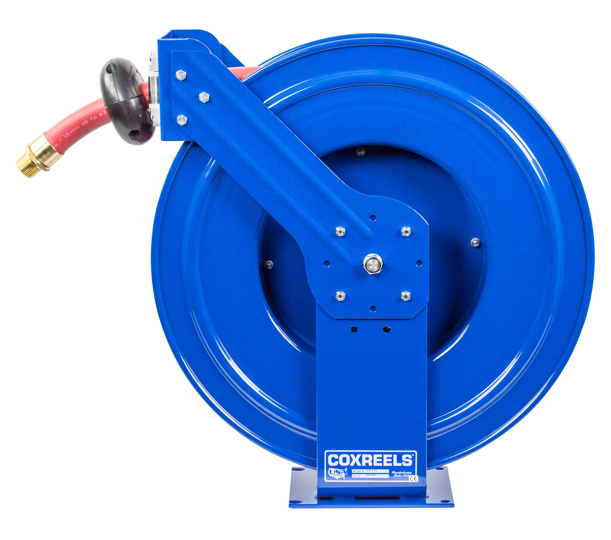 TSHF-N-575 by Coxreels | T-Fuel Series | 300 PSI Spring Driven Hose Reel for Fuel | 3/4" Hose ID, 3/4" FNPT Inlet x 3/4" MNPT Hose End | Steel | 75ft Nitrile Rubber Hose Included