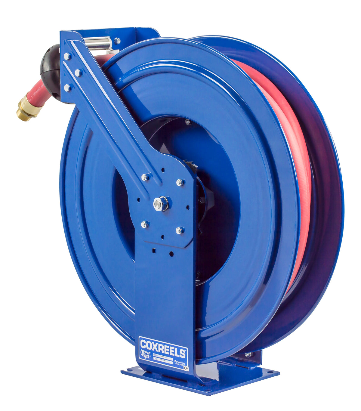 TSHF-N-635 by Coxreels | T-Fuel Series | 300 PSI Spring Driven Hose Reel for Fuel | 1" Hose ID, 1" FNPT Inlet x 1" MNPT Hose End | Steel | 35ft Nitrile Rubber Hose Included