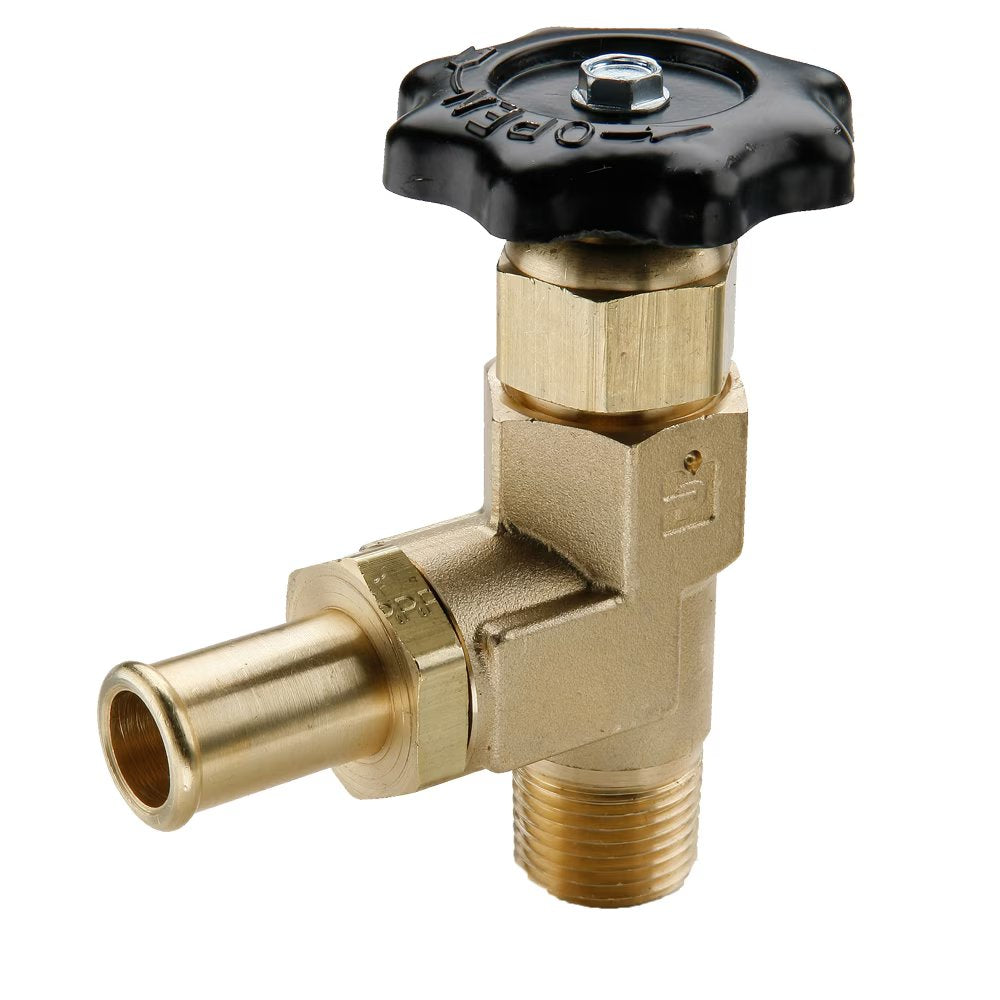 SV404P-12-8 by Parker | Truck Valves & Lanyard Valve | 3/4" Hose ID x 1/2" Male Pipe Thread | 3.73" Length | 90° Elbow | Brass | Pack of 5