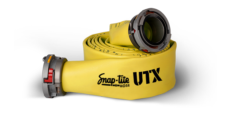 UTX50x25Y50S by Snap-Tite | UTX Series | Polyurethane Covered Fire Hose Assembly with Polyester Reinforcement | 5" Hose I.D. with 5" Storzs | 200 PSI | Yellow | 25ft Length