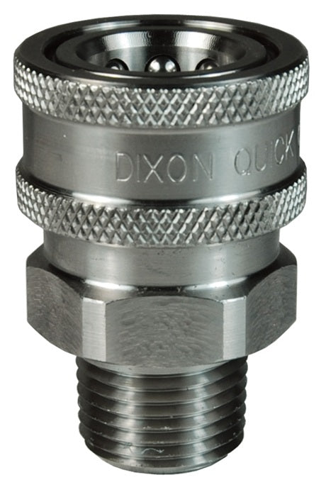 6VM6-SS-E by Dixon Valve | Hydraulic Quick Disconnect Coupling | V-Series | 3/4" Male NPTF x 3/4" MIL-C-51234 Unvalved | Socket | Nitrile Seal | 316 Stainless Steel