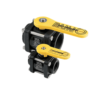 V100FP by Banjo | 4 Bolt Ball Valve | Full Port | 1" Female NPT x 1" Female NPT | Opening Thru Ball: 1" | 300 PSI | Polypropylene