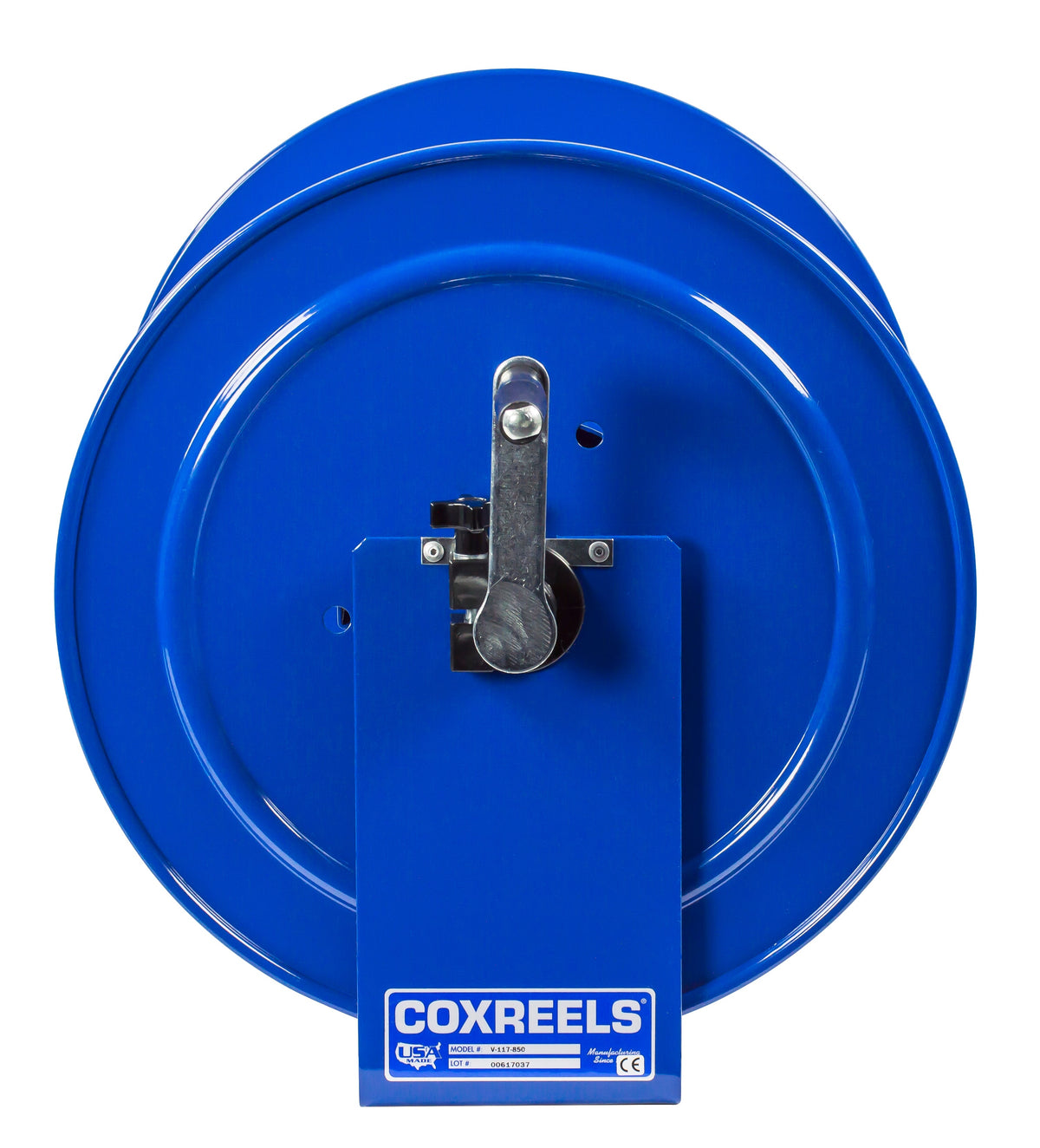 V-117-850 by Coxreels | V100 Series | Hand Crank Vacuum Hose Reel | 1-1/2" or 2" Hose ID, 1-1/2"/2" Female Cuff Inlet | Steel | 50ft Capacity, Hose Not Included