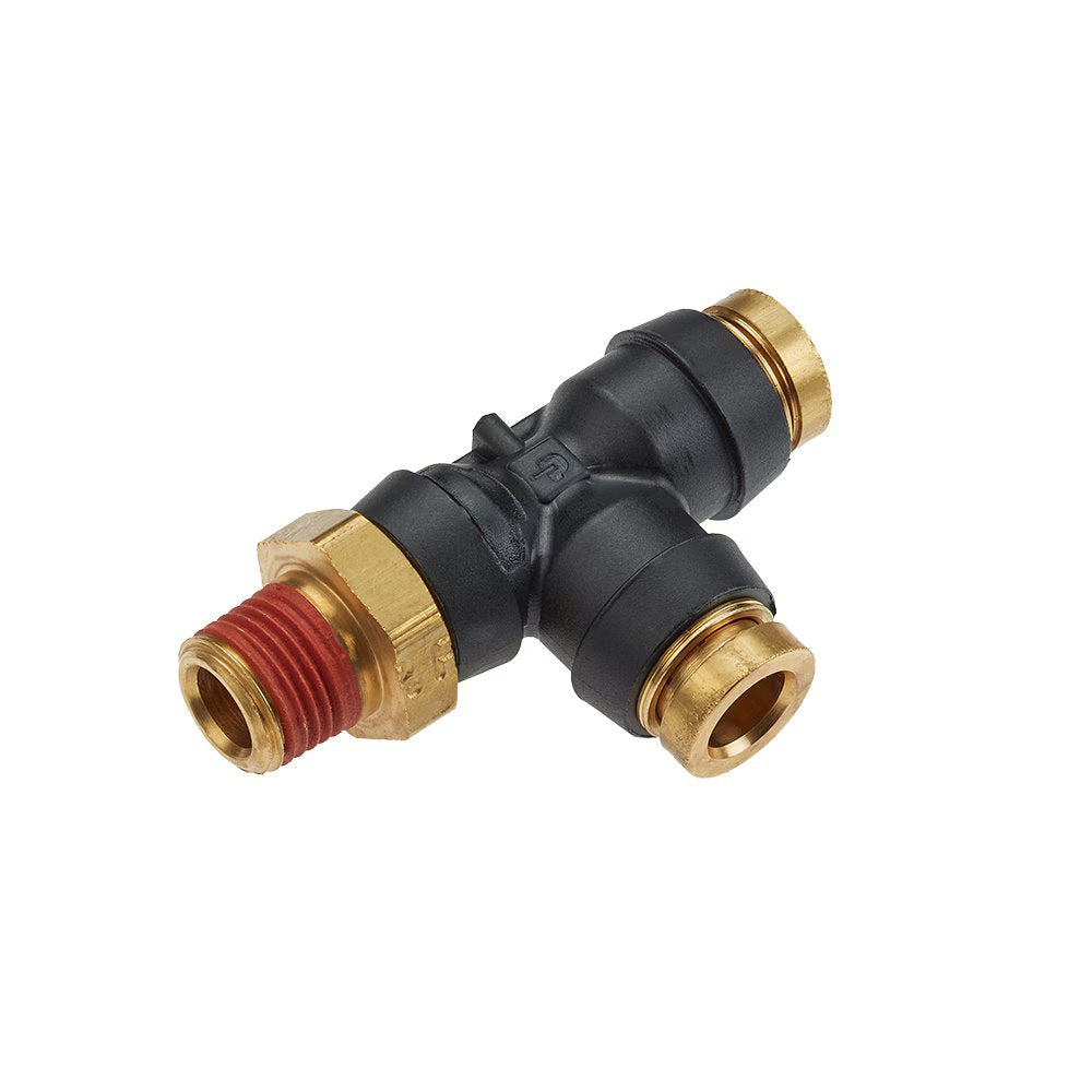 VS371PTCR-6-6 by Parker | Threaded Fitting | 3/8" Rigid Swivel Push-to-Connect x 3/8" Male NPT Pipe Thread | 3/4" Hex | 2.25" Length | Vibra-Seal | Tee | Composite | Pack of 5