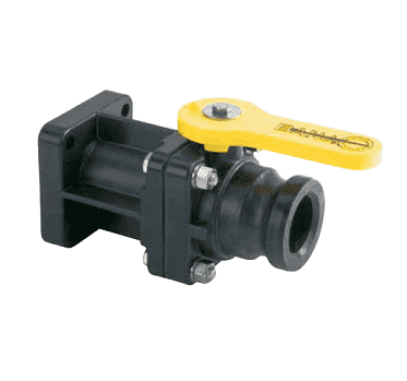 VSFTF202A by Banjo | Bolted Ball Valve | Fits Clawson® Rock Tank | 2" Male QDC x Four Bolt Tank Adapter with Cap & Lanyard | Opening Thru Ball: 1-1/2" | 200 PSI | Polypropylene