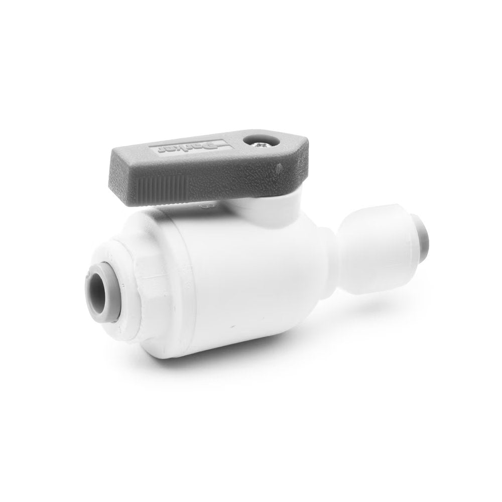 PP4VUC6-MG by Parker | TrueSeal™ Ball Valve | 1/4" Push-to-Connect x 3/8" Push-to-Connect | 2.55" Length | Straight | White | Polypropylene
