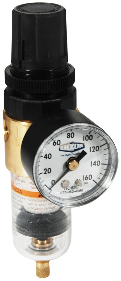 BB3-02AG Wilkerson by Dixon Valve | BB3-Series | Miniature Filter / Regulator | 1/4" Port Size | 16 SCFM | Automatic Drain | 0.5 oz. Transparent Bowl | 2-125 PSI Adjusting Range